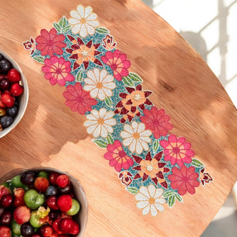 Handcrafted Multicolor Bead Runner for Dining Table