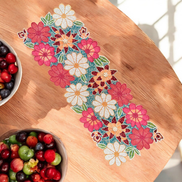 Handcrafted Multicolor Bead Runner for Dining Table