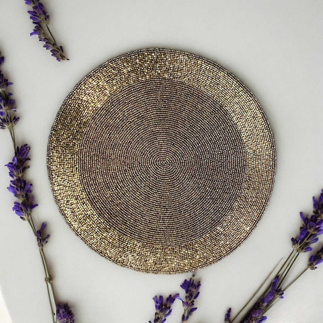 Metallic Gold Beaded Placemat – 13” Table Decor Accent