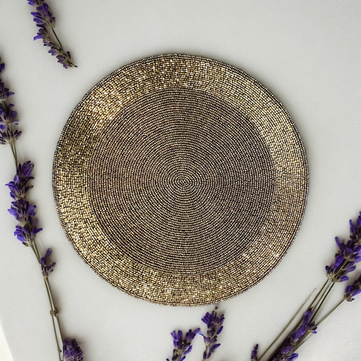 Metallic Gold Beaded Placemat – 13” Table Decor Accent