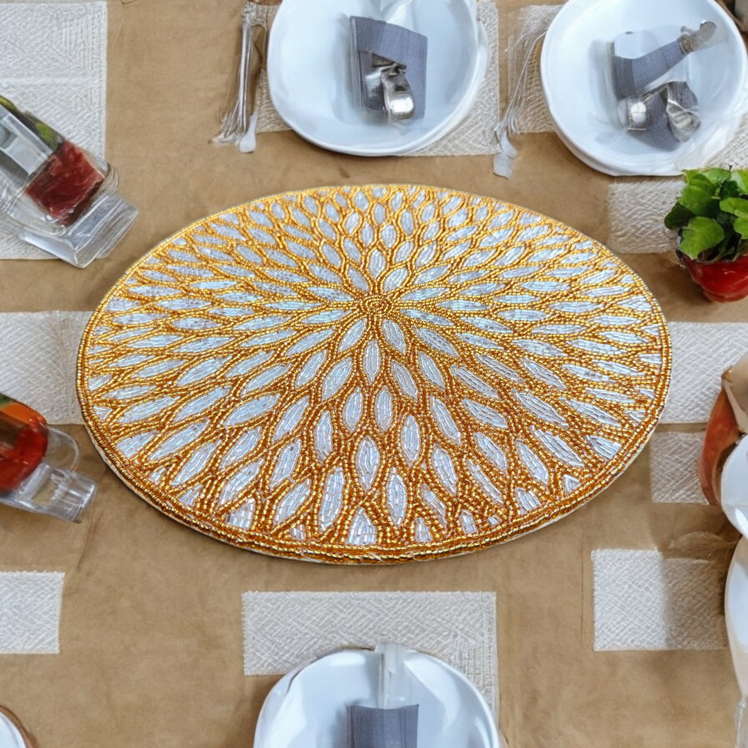 Gold & Ivory Beaded Placemat – 13" | Handmade Luxury