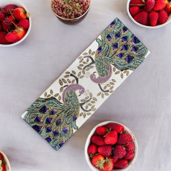 Peacock Beaded Table Runner – Handcrafted & Elegant Decor