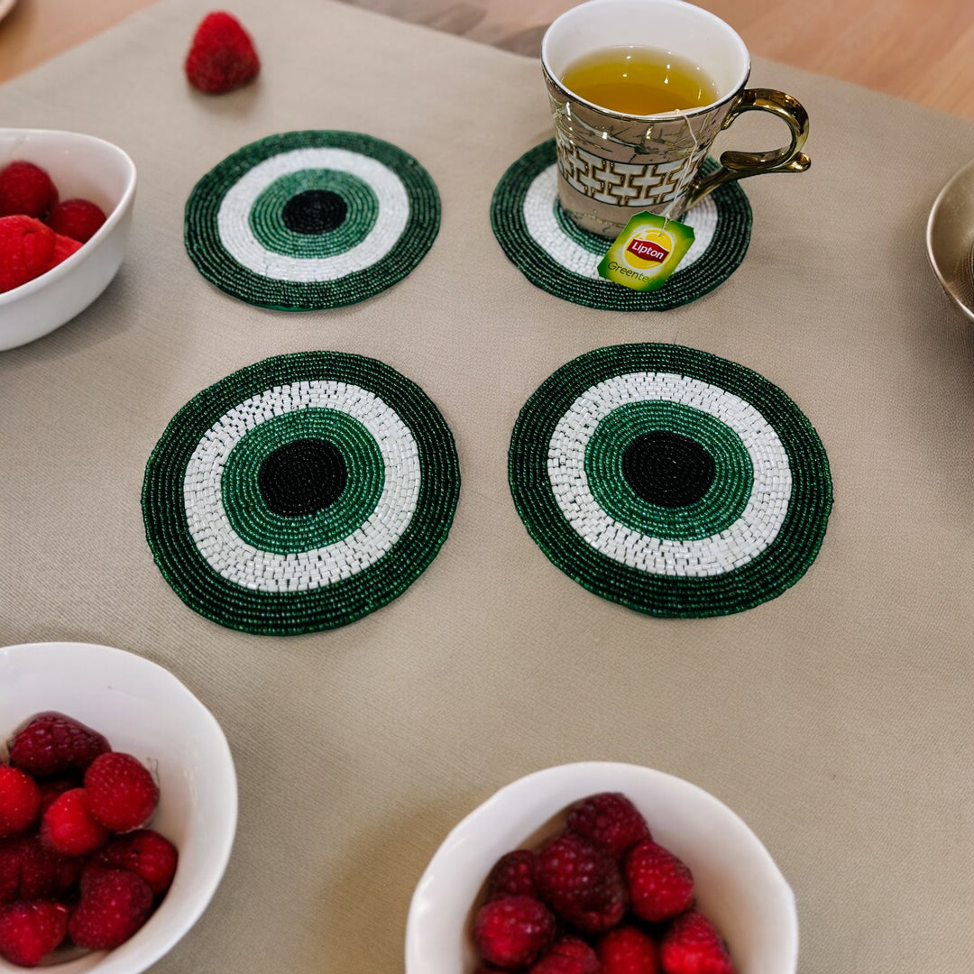 Evil Eye Beaded Coaster Set of 4 – Handmade Protection Decor | RTFACTS