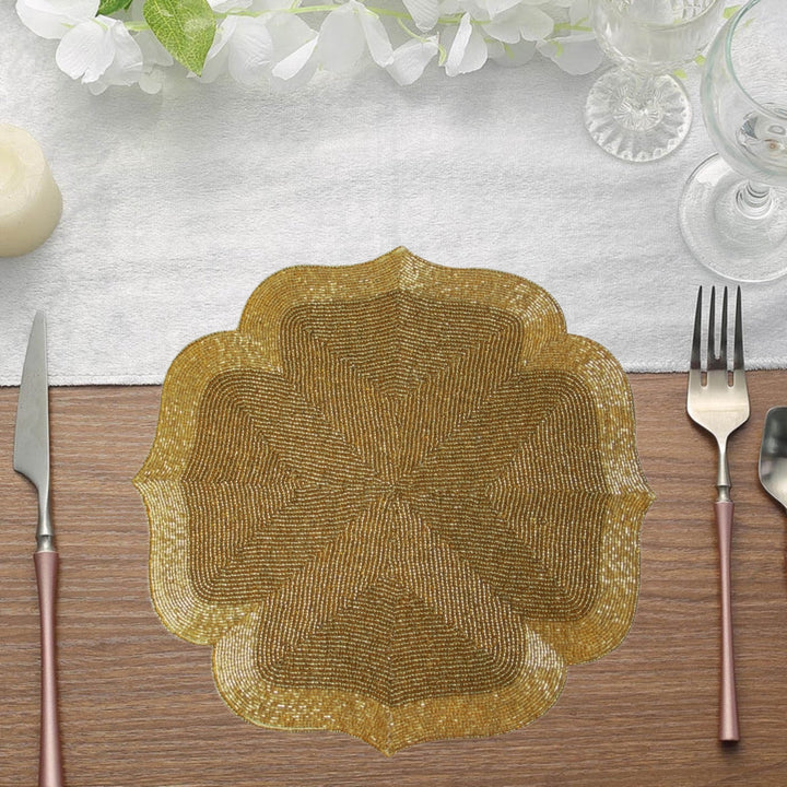 Golden Beaded Placemat – 13” Table Accent