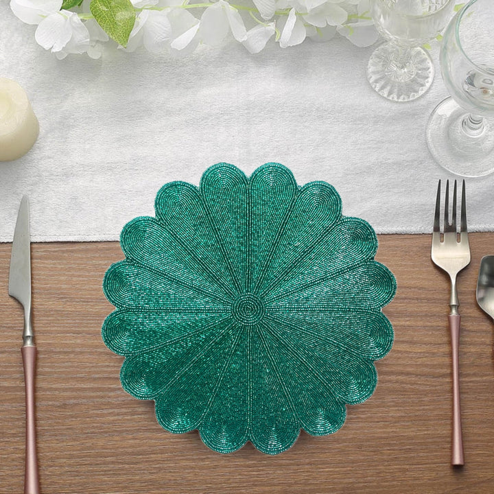 Ivory Flower Beaded Placemat – 13” Handmade Table Decor