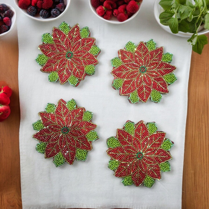 Christmas Beaded Coaster Set of 4 – Festive Table Decor | RTFACTS