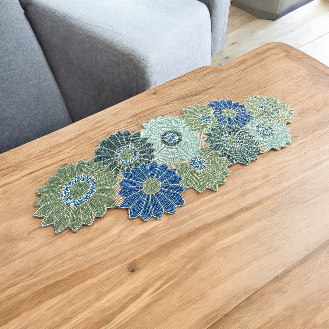Decorative Beaded Runner with Sunflowers – Handmade Centerpiece for Living & Dining