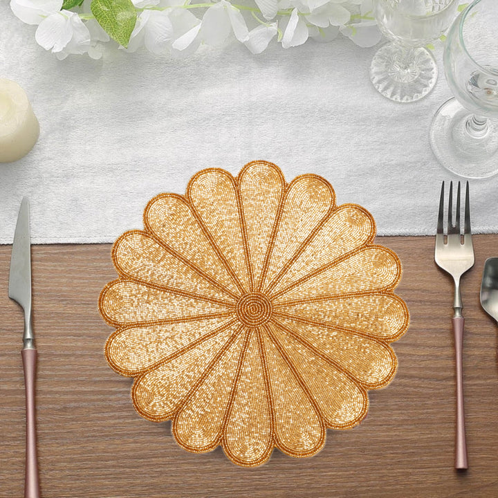 Ivory Flower Beaded Placemat – 13” Handmade Table Decor