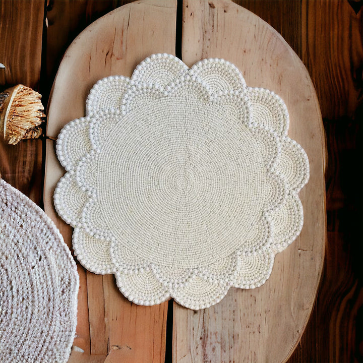 Round Pearl Beaded Placemat – 13” Handmade Table Mat