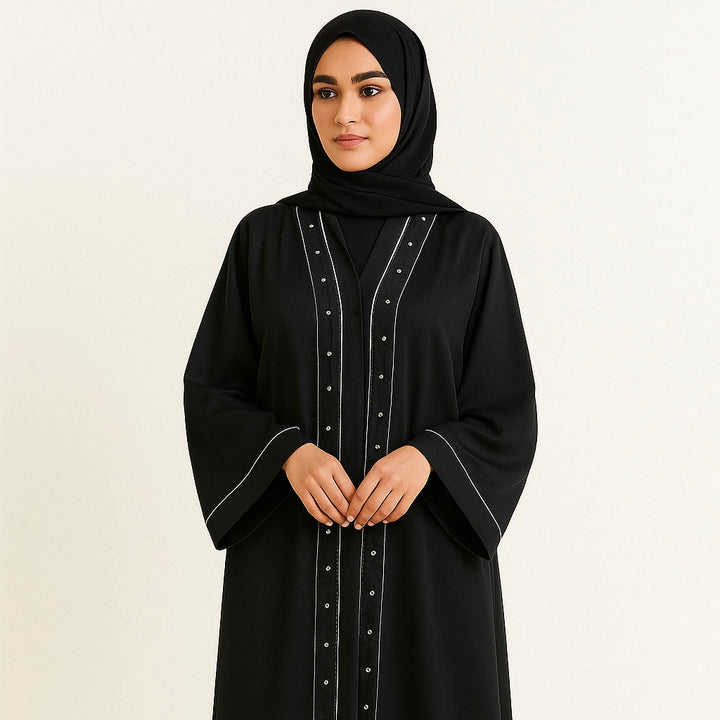 RTFACTS Elegant Abaya – Beaded & Embroidered Front Handwork