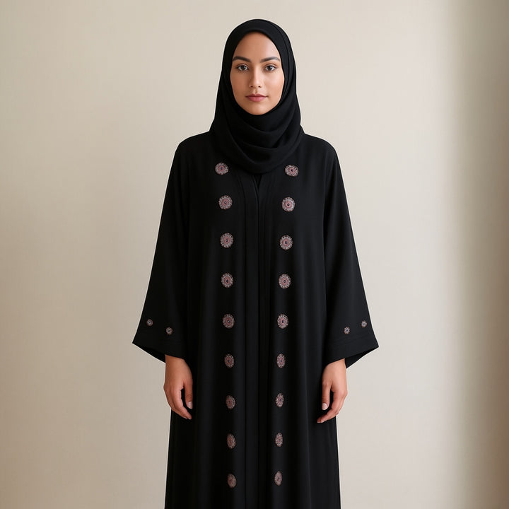 RTFACTS Premium Abaya – Designer Front Handwork Beads
