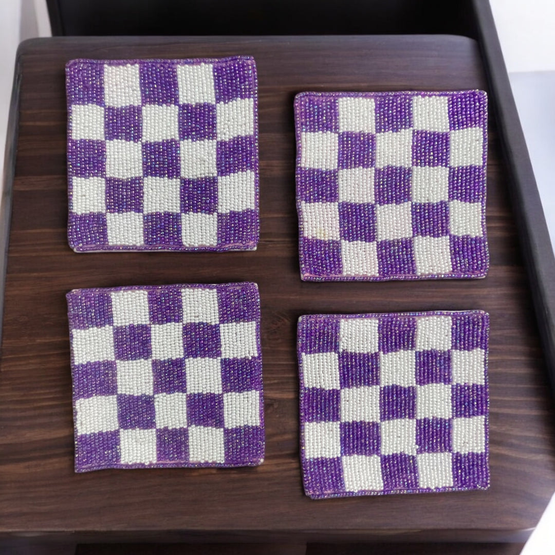 checkered beaded coaster