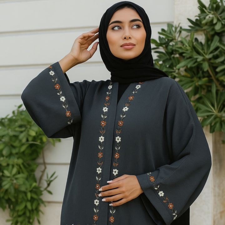 Imported Zoom Fabric Front Open Abaya with Handwork – RTFACTS