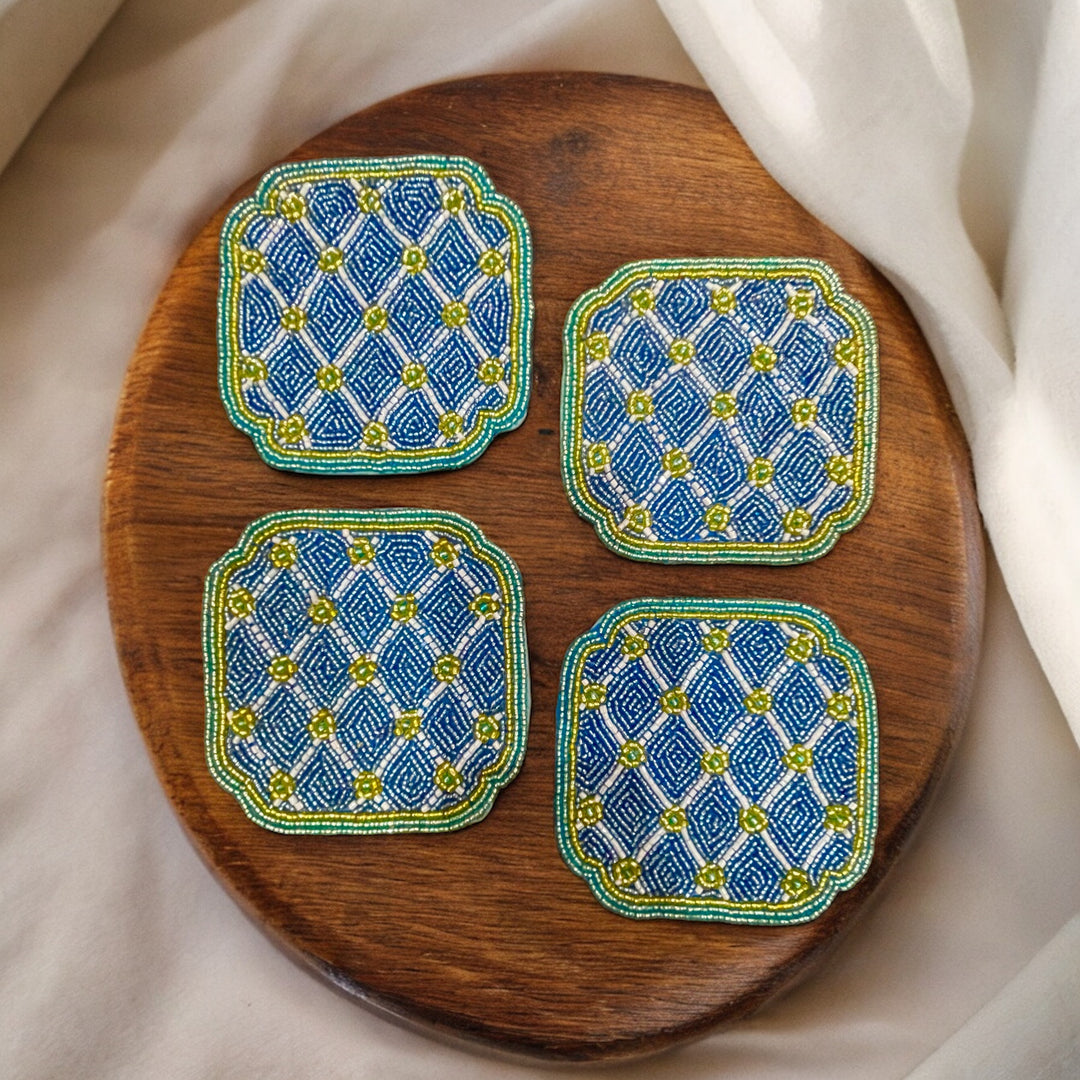 Handmade Beads Coaster Set of 4 – Elegant 4-Inch Table Decor | RTFACTS