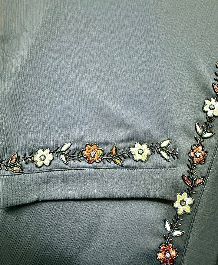 Imported Zoom Fabric Front Open Abaya with Handwork – RTFACTS