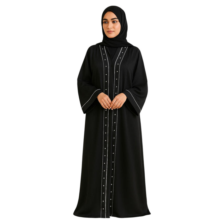 RTFACTS Elegant Abaya – Beaded & Embroidered Front Handwork
