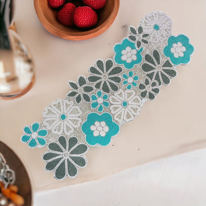 Peacock Beaded Table Runner – Handcrafted & Elegant Decor