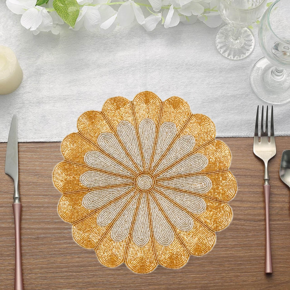 Gold Beaded Decorative Table Mat – Ideal for Weddings & Festive Décor