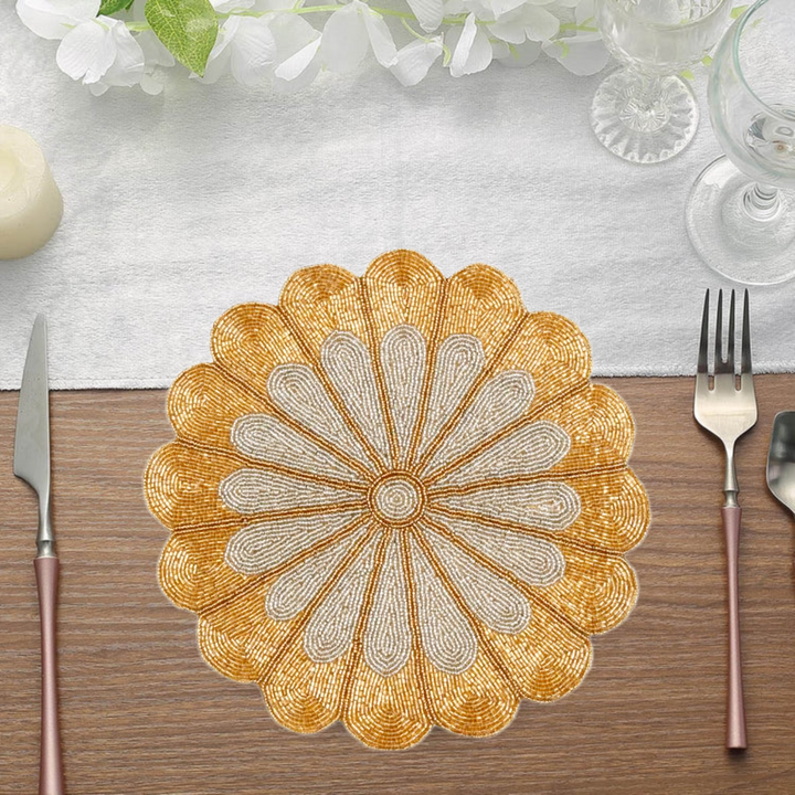 Gold Beaded Decorative Table Mat – Ideal for Weddings & Festive Décor