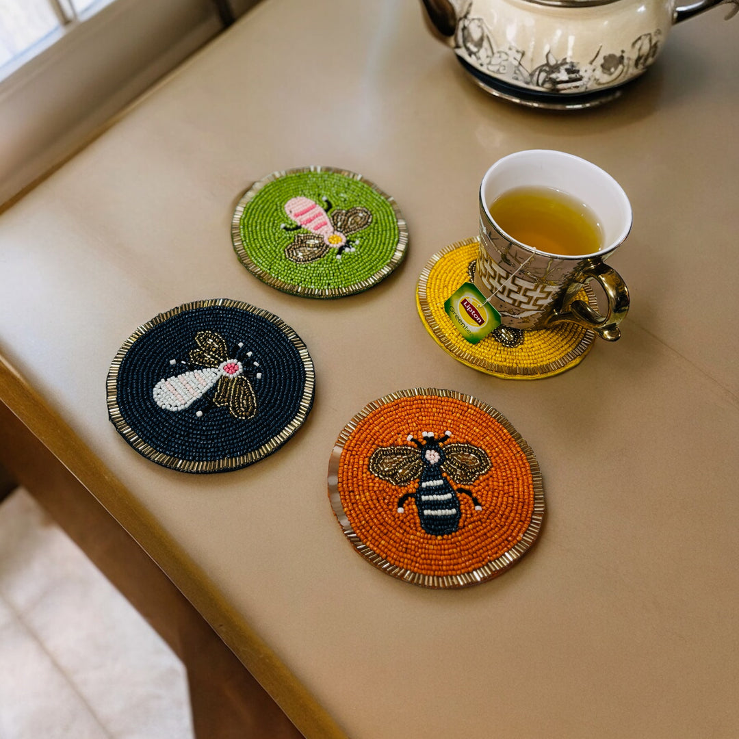 Honeybee Beaded Handmade Coaster Set – RTFACTS Nature Decor