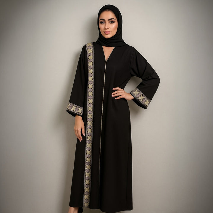 RTFACTS Women’s Modest Abaya – Beaded Front Embroidery