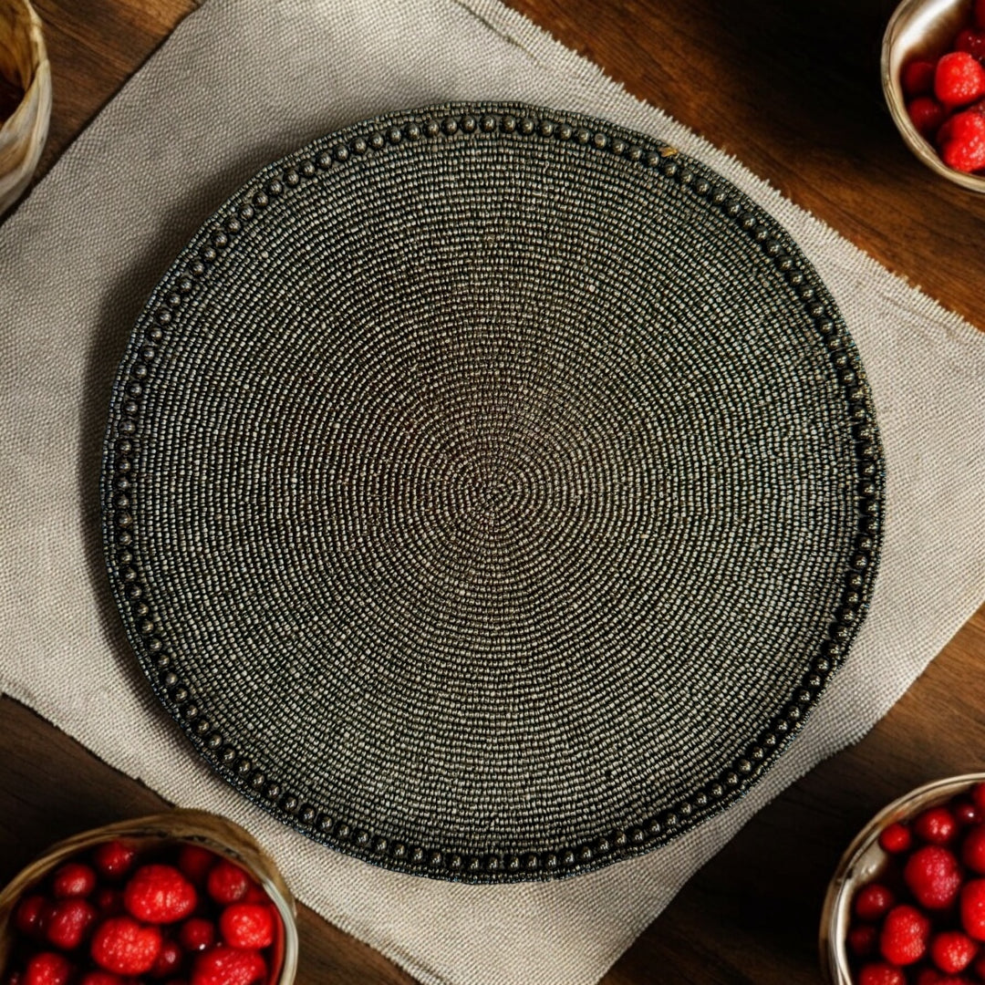 Handmade Black Pearl Beaded Placemat – Elegant Table Décor