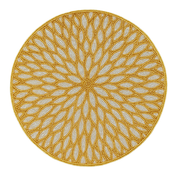Gold & Ivory Beaded Placemat – 13" | Handmade Luxury