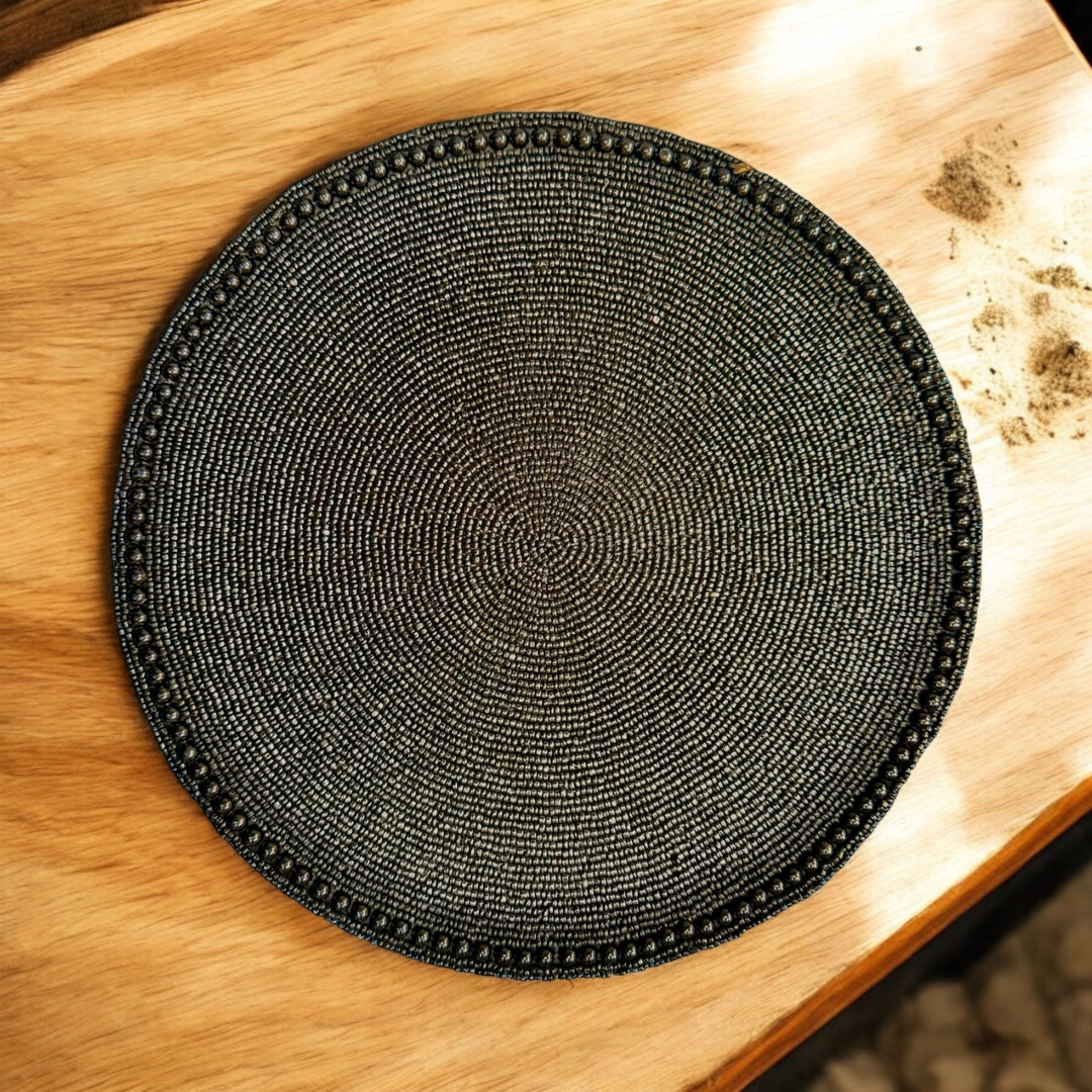 Handmade Black Pearl Beaded Placemat – Elegant Table Décor