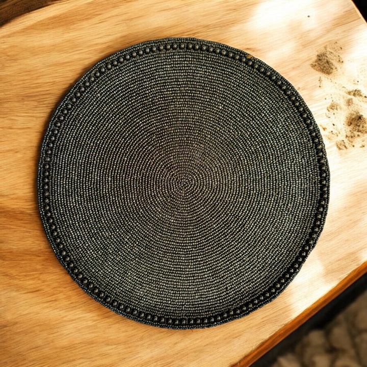 Handmade Black Pearl Beaded Placemat – Elegant Table Décor