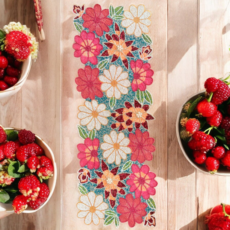 Handcrafted Multicolor Bead Runner for Dining Table