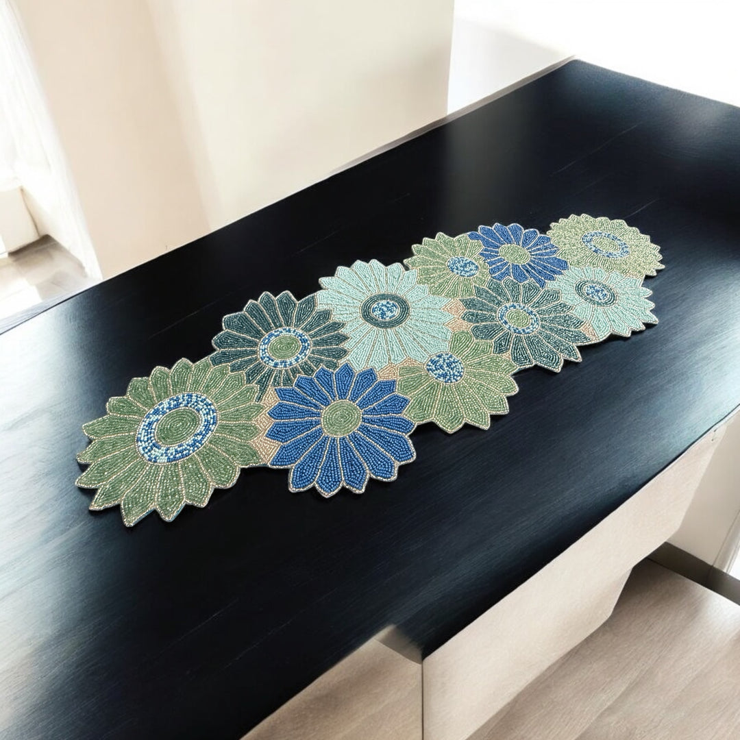 Decorative Beaded Runner with Sunflowers – Handmade Centerpiece for Living & Dining