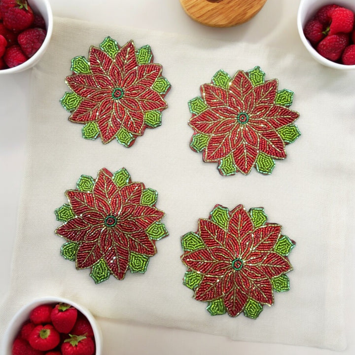 Christmas Beaded Coaster Set of 4 – Festive Table Decor | RTFACTS