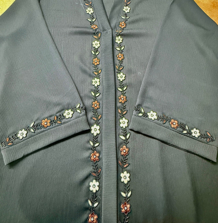 Imported Zoom Fabric Front Open Abaya with Handwork – RTFACTS
