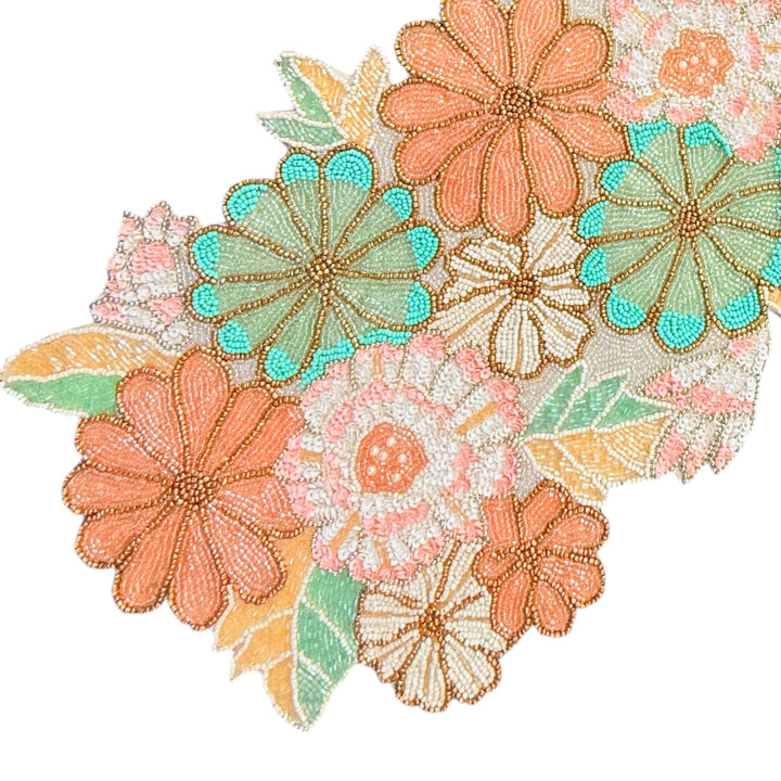 Handmade Beaded Table Runner with Floral Design – Elegant Dining Décor