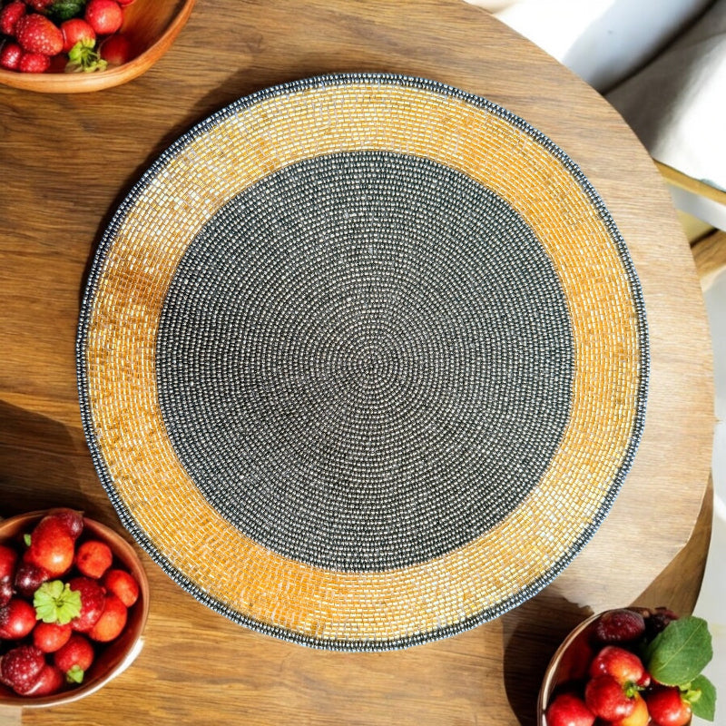 Gold & Mercury Beaded Placemat – 13” Luxury Table Decor