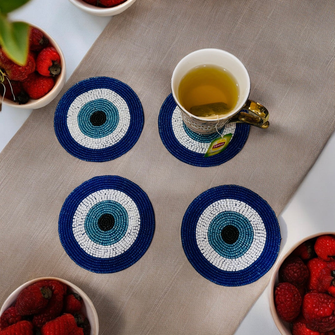 Evil Eye Beaded Coaster Set of 4 – Handmade Protection Decor | RTFACTS
