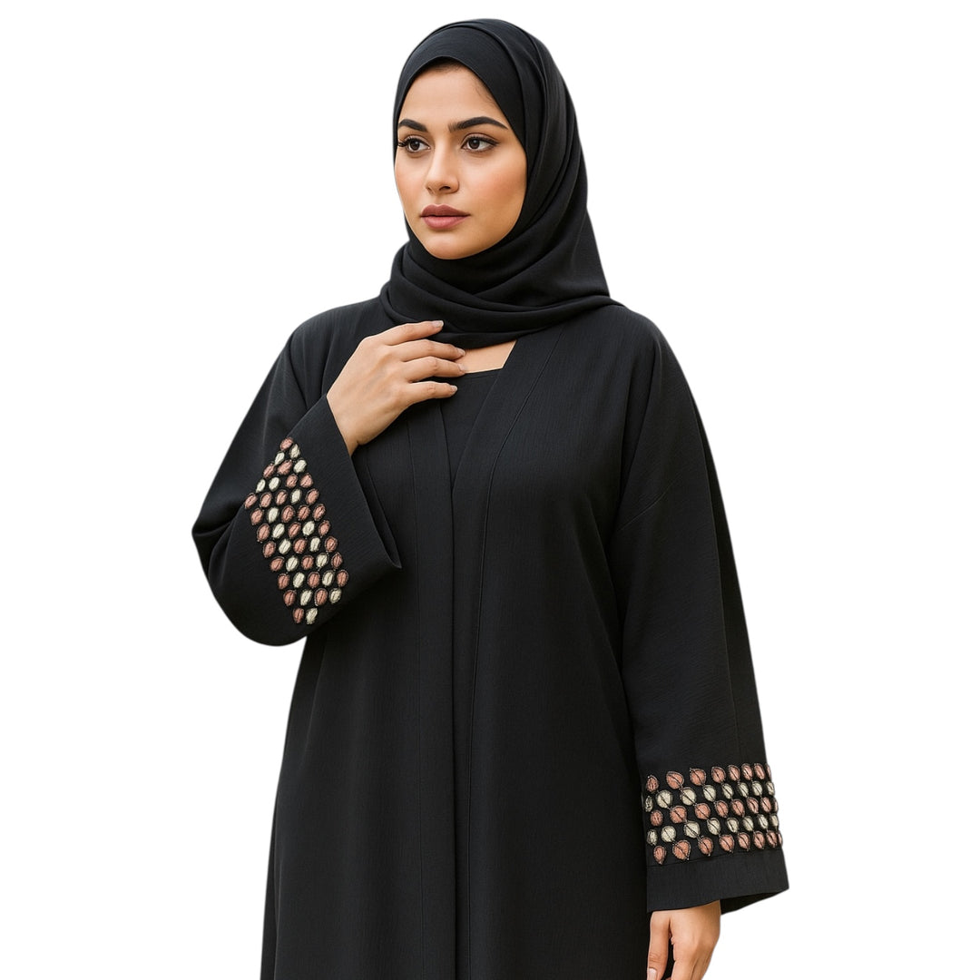 Imported Zoom Fabric Abaya with Handwork Sleeves – RTFACTS
