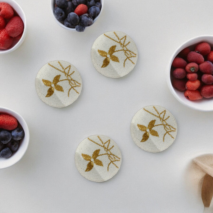 Gold Leaf Beaded Coaster Set of 4 – Luxurious Handmade Decor | RTFACTS