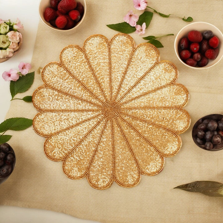 Ivory Flower Beaded Placemat – 13” Handmade Table Decor