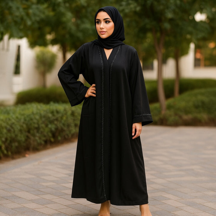 RTFACTS Women’s Modest Abaya – Beaded Front Hand Embroidery