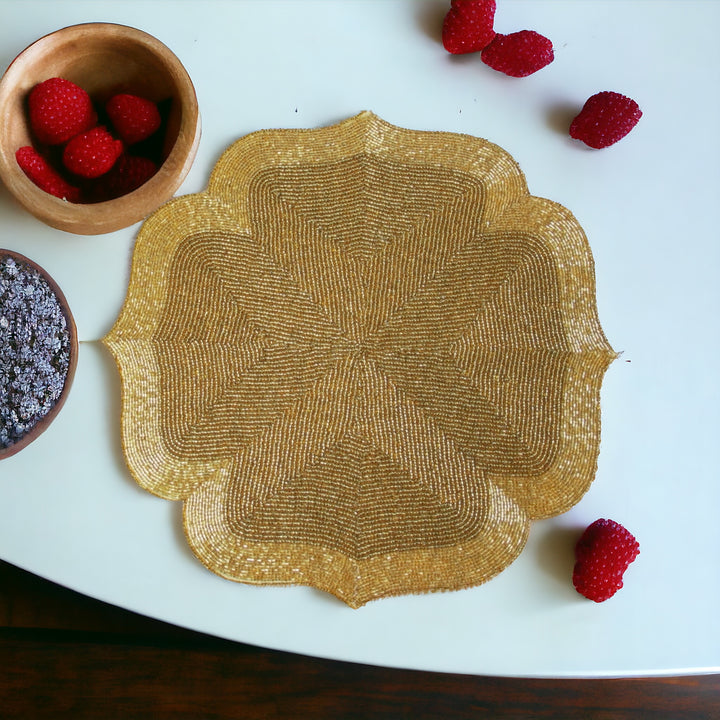 Golden Beaded Placemat – 13” Table Accent