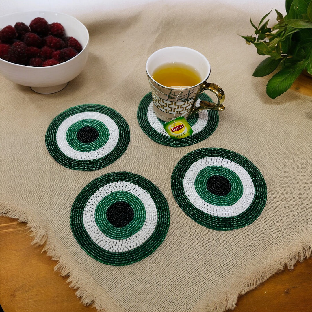 Evil Eye Beaded Coaster Set of 4 – Handmade Protection Decor | RTFACTS