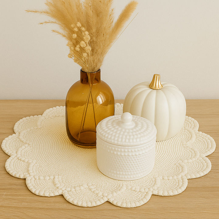 Round Pearl Beaded Placemat – 13” Handmade Table Mat