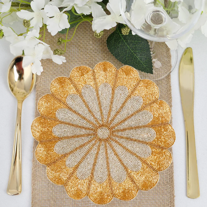Gold Beaded Decorative Table Mat – Ideal for Weddings & Festive Décor