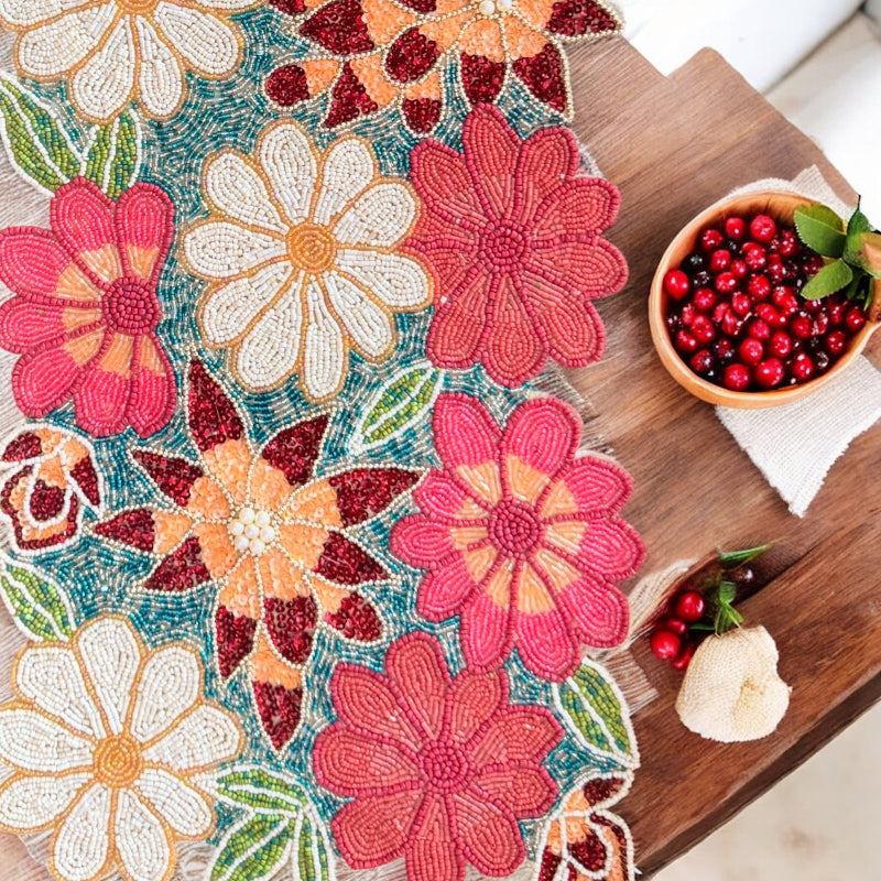Handcrafted Multicolor Bead Runner for Dining Table