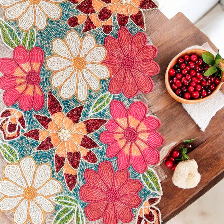 Handcrafted Multicolor Bead Runner for Dining Table