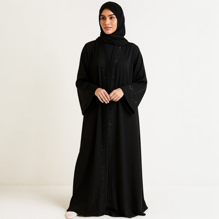 RTFACTS Modern Abaya – Elegant Front Handwork Beads Design