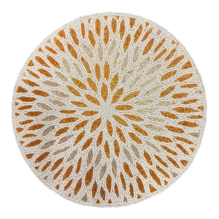White Silver & Gold Beaded Placemat – 13” Table Decor