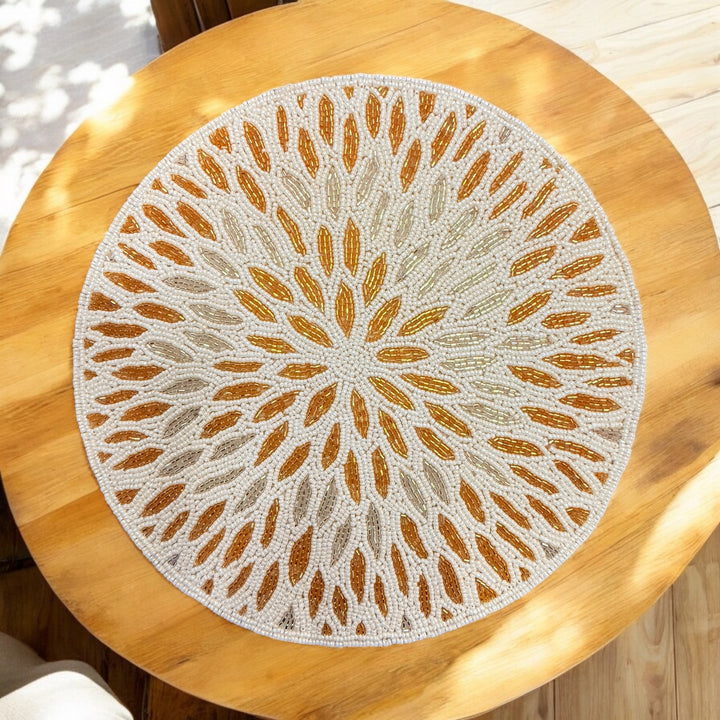 White Silver & Gold Beaded Placemat – 13” Table Decor