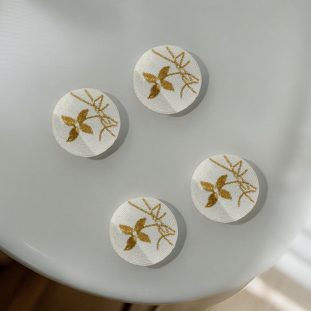 Gold Leaf Beaded Coaster Set of 4 – Luxurious Handmade Decor | RTFACTS